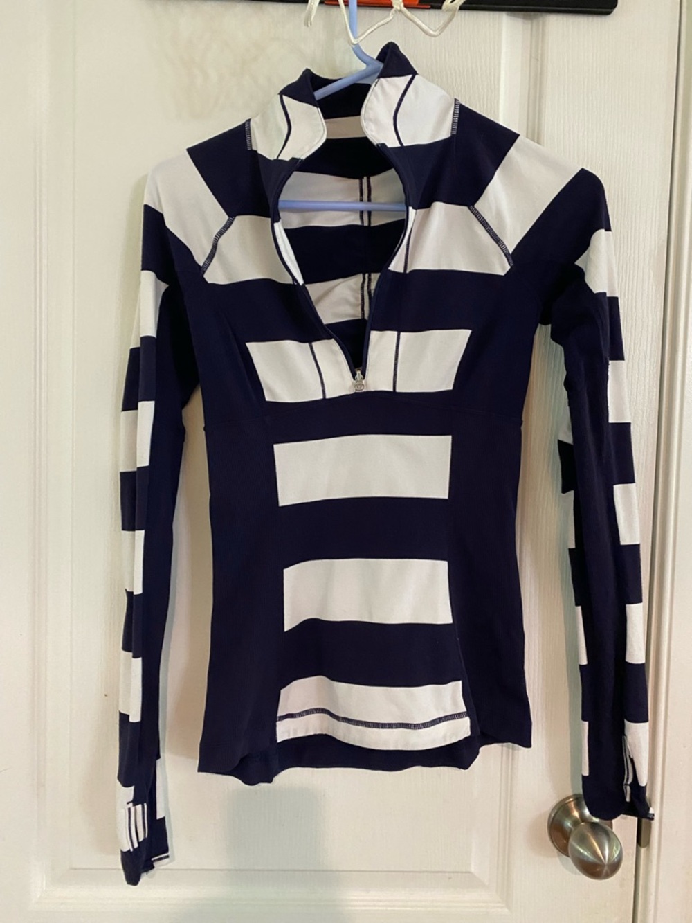 Lululemon Striped Navy & White half zip long sleeve